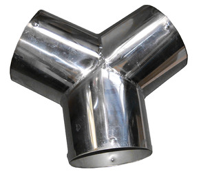 Y-образный разветвитель из нержавеющей стали для соединения двух насадок системы удаления выхлопных газов с шлангом.