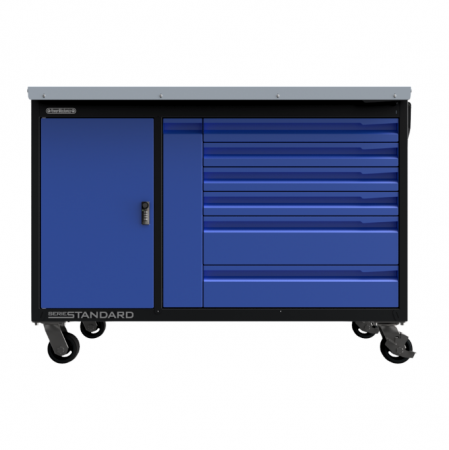 Верстак слесарный 2-х тумбовый. 7 ящиков. столешница Zn. на колесах /PowerMechanics-SW2001110RDB