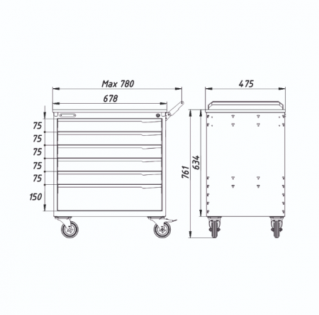 Тумба для инструментов, 6 выдвижных ящиков PowerMechanics-STW11161001DR