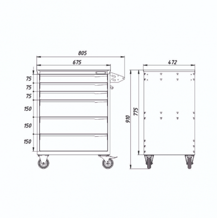 Тумба для инструментов, 6 выдвижных ящиков PowerMechanics-STW10061001DD