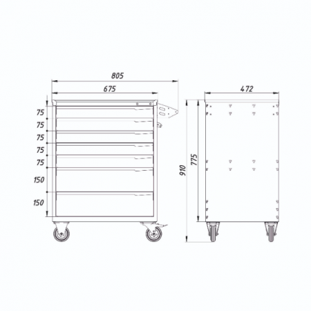 Тумба для инструментов, 7 выдвижных ящиков PowerMechanics-STW10071001DG