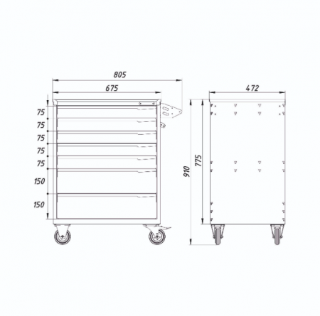 Тумба для инструментов, 7 выдвижных ящиков PowerMechanics-STW10071001DR