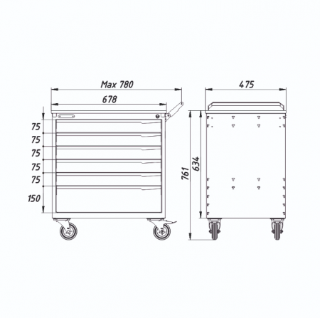 Тумба для инструментов, 6 выдвижных ящиков PowerMechanics-STW11161001DD