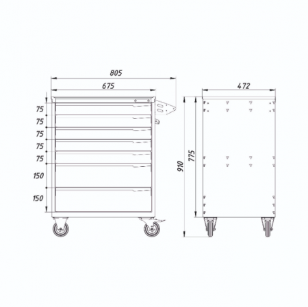 Тумба для инструментов, 7 выдвижных ящиков PowerMechanics-STW10071001DB