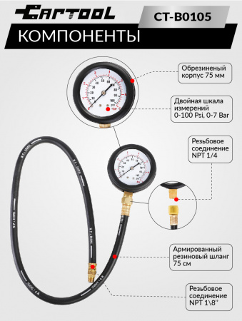 CT-B0105 Тестер давления масла в двигателе в кейсе Car-Tool CT-B0105