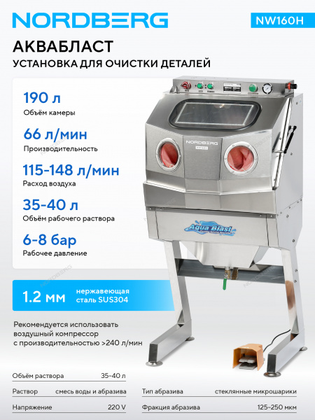 Аквабласт, установка для очистки деталей Nordberg NW160H