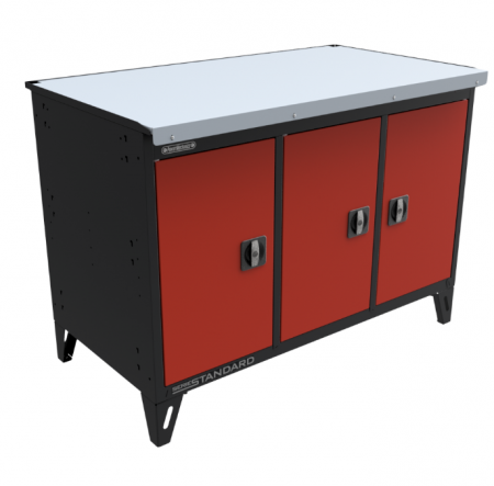 Верстак слесарный 3-х тумбовый. 3 створки. столешница Zn /PowerMechanics-SW3000107TDR