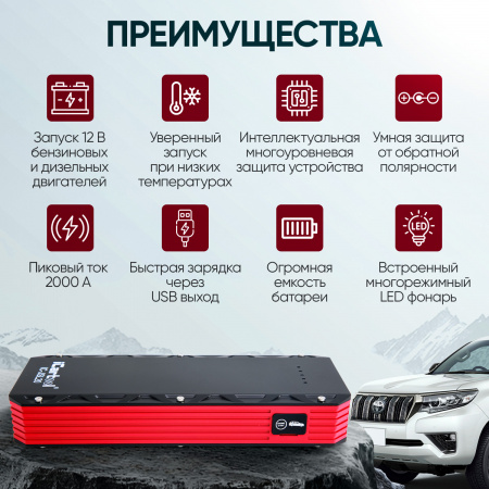 IC-JSL20 Пусковое устройство 12В, 20 000 мАч, 1000/2000А iCartool IC-JSL20