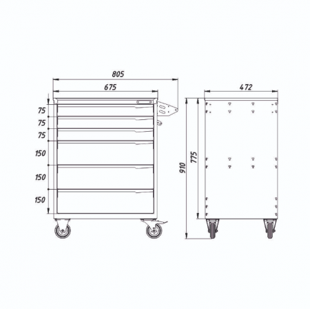 Тумба для инструментов, 6 выдвижных ящиков PowerMechanics-STW10061001DB