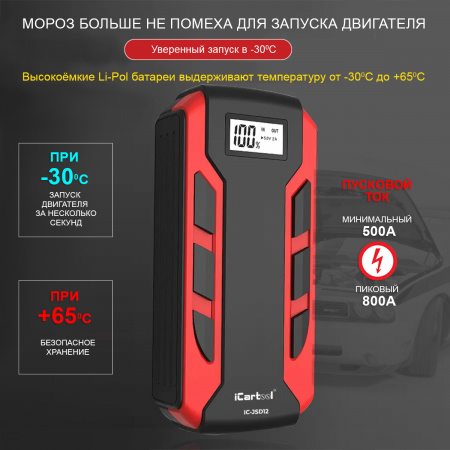 IC-JSD12 Пусковое устройство 12В, 12 000 мАч, 500/800А iCartool IC-JSD12