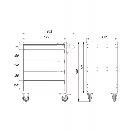 Тумба для инструментов, 5 выдвижных ящиков PowerMechanics-STW10051001DD