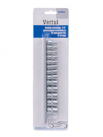 Набор головок 1/4″ двенадцатигранных 13 предметов 4-14 мм Vertul VR50564