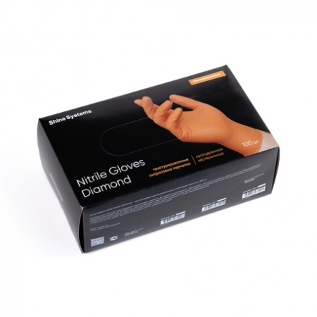 Shine Systems Nitrile Gloves Diamond - текстурированные ультрапрочные нитриловые перчатки, размер "M", цвет оранжевый 100 шт