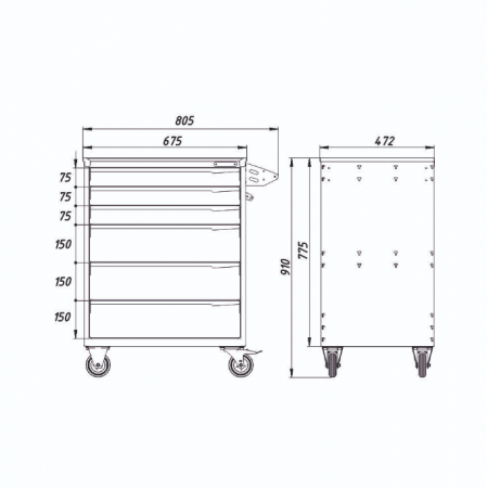 Тумба для инструментов, 6 выдвижных ящиков PowerMechanics-STW10061001DR