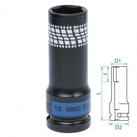 Головка торцевая ударная глубокая 1/2", 19 мм, тонкостенная KING TONY 441519M
