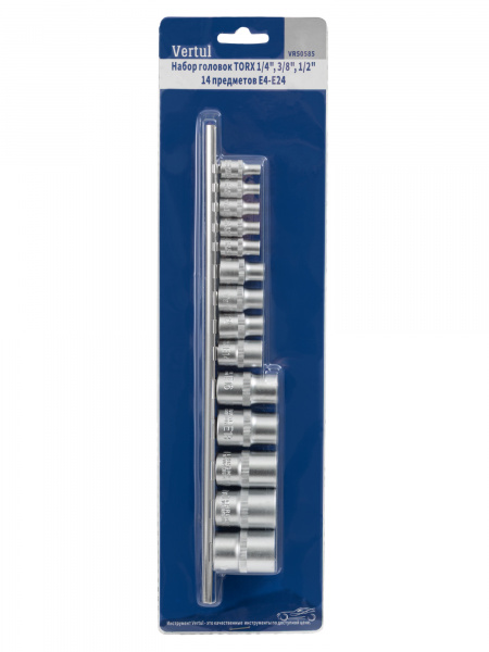 Набор головок TORX 1/4″, 3/8″, 1/2″ 14 предметов E4-E24 Vertul VR50585