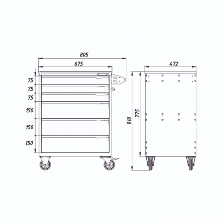 Тумба для инструментов, 6 выдвижных ящиков  PowerMechanics-STW10061001DG