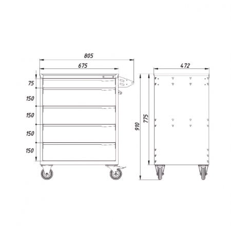 Тумба для инструментов, 5 выдвижных ящиков PowerMechanics-STW10051001DB
