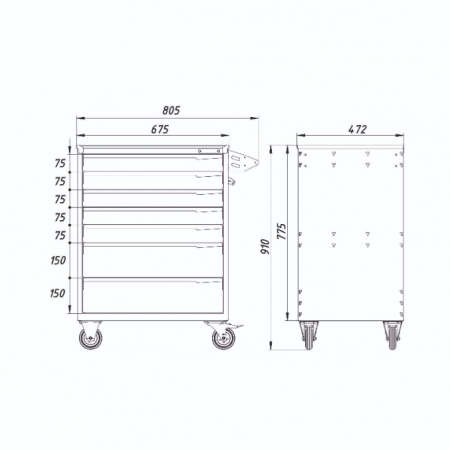Тумба для инструментов, 7 выдвижных ящиков PowerMechanics-STW10071001DD